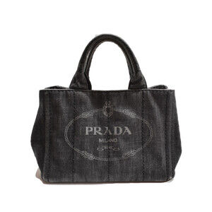 PRADA Canapa Black Denim Shoulder Bag Very